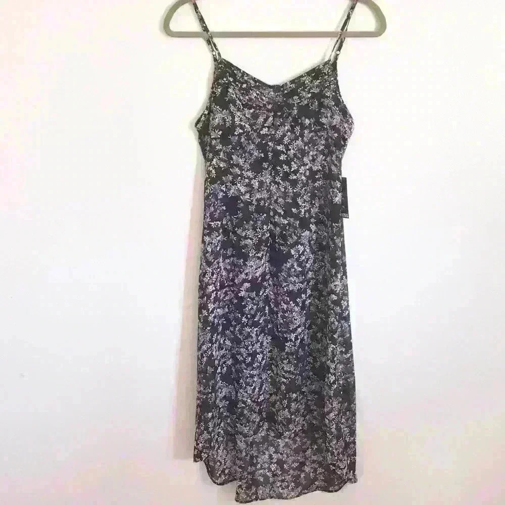 New Express XS Black Mini Floral Midi Slip Dress